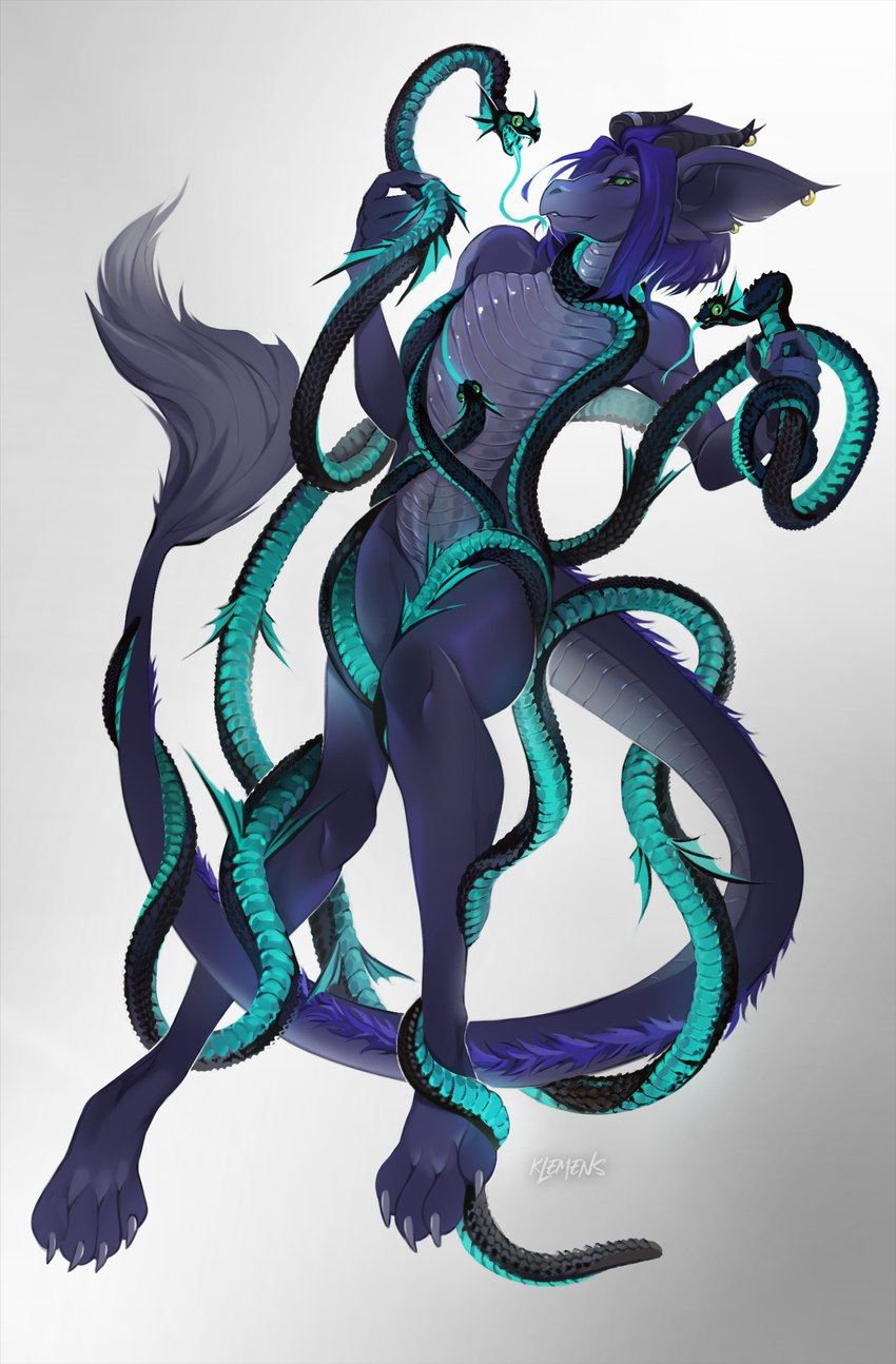 2_horns anthro black_body black_scales black_sclera claws feral fin fur green_eyes grey_body grey_fur group hair horn humanoid_hands male multicolored_body multicolored_scales nude purple_body purple_fur purple_hair scales tail tail_tuft teal_body teal_scales teal_tongue tongue trio tuft two_tone_body two_tone_scales klemens mythology kohll_(character) dragon furred_dragon furred_scalie mythological_creature mythological_scalie reptile scalie snake 2024 digital_drawing_(artwork) digital_media_(artwork) hi_res