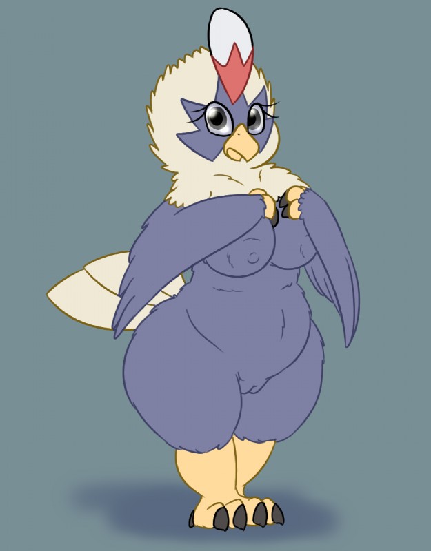 anthro anthrofied areola beak big_breasts biped black_eyes blue_body blue_feathers breasts chest_tuft claws curvy_figure erect_nipples eyelashes feathered_wings feathers female front_view frown genitals grey_nipples hand_on_breast head_tuft looking_at_viewer multicolored_body multicolored_feathers nipples non-mammal_breasts non-mammal_nipples nude open_mouth pokemorph pussy scuted_arms scutes simple_background slightly_chubby solo standing tail tail_feathers thick_thighs toe_claws tuft voluptuous white_body white_feathers wide_hips winged_arms wings posexe nintendo pokemon accipitrid accipitriform avian bird eagle generation_5_pokemon pokemon_(species) rufflet 2016 digital_media_(artwork) full-length_portrait hi_res portrait