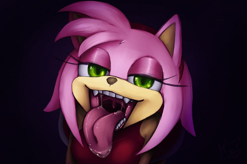 accessory anthro bodily_fluids breasts clothed clothing dress drooling female hair hair_accessory hairband imminent_vore long_tongue looking_at_viewer looking_pleasured mouth_shot open_mouth saliva saliva_string short_hair simple_background teeth tongue tongue_out uvula flophelia sega sonic_the_hedgehog_(series) amy_rose colored hi_res