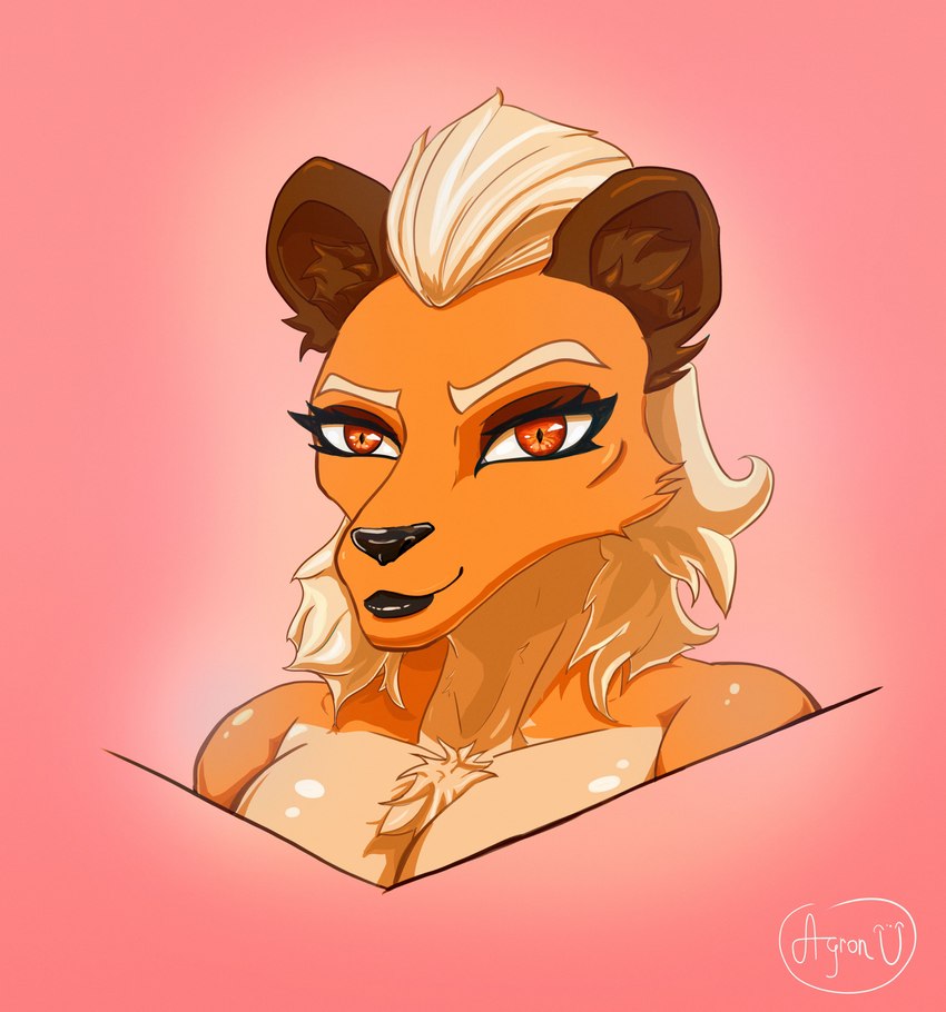 anthro brown_body brown_ears brown_fur dark_lips female fur light_hair orange_body orange_eyes orange_fur smile solo tan_body tan_skin agron_u shaina felid lion mammal pantherine peach_(disambiguation) absurd_res hi_res