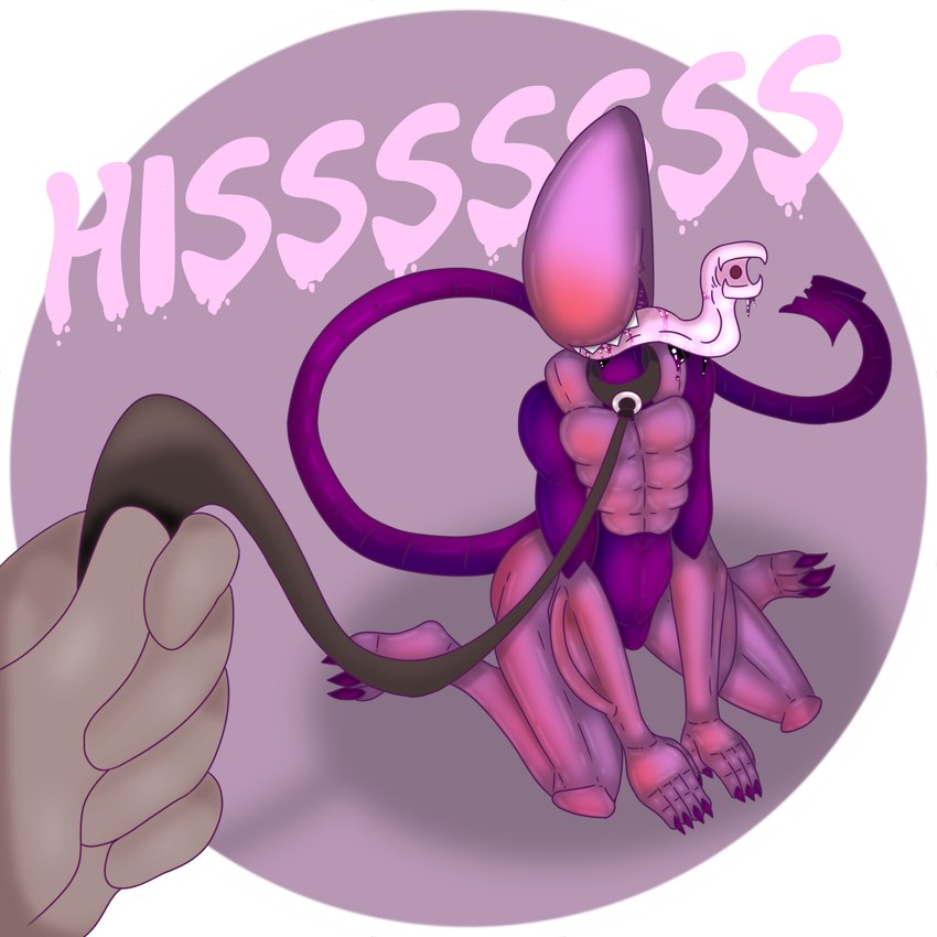 anthro bodily_fluids claws collar drooling exoskeleton eyeless femboy finger_claws good_boy hissing kneeling leash male saliva simple_background solo spear_tail teeth toe_claws tongue tongue_out lucardo_cruz alien_(franchise) omega_kefi alien humanoid xenomorph 1:1 absurd_res hi_res