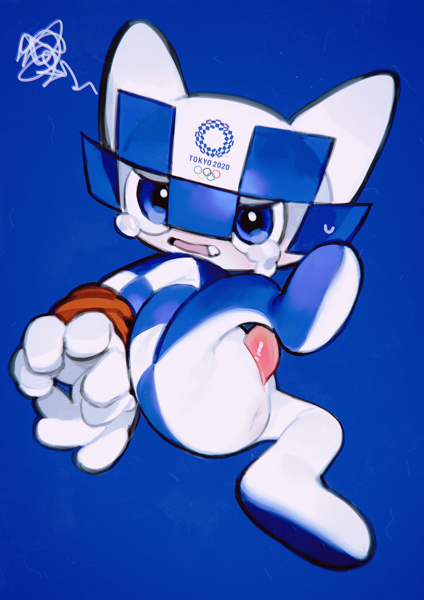 anthro anus bound butt erection genitals male mascot penis solo hauhau 2020_tokyo_olympics miraitowa absurd_res hi_res