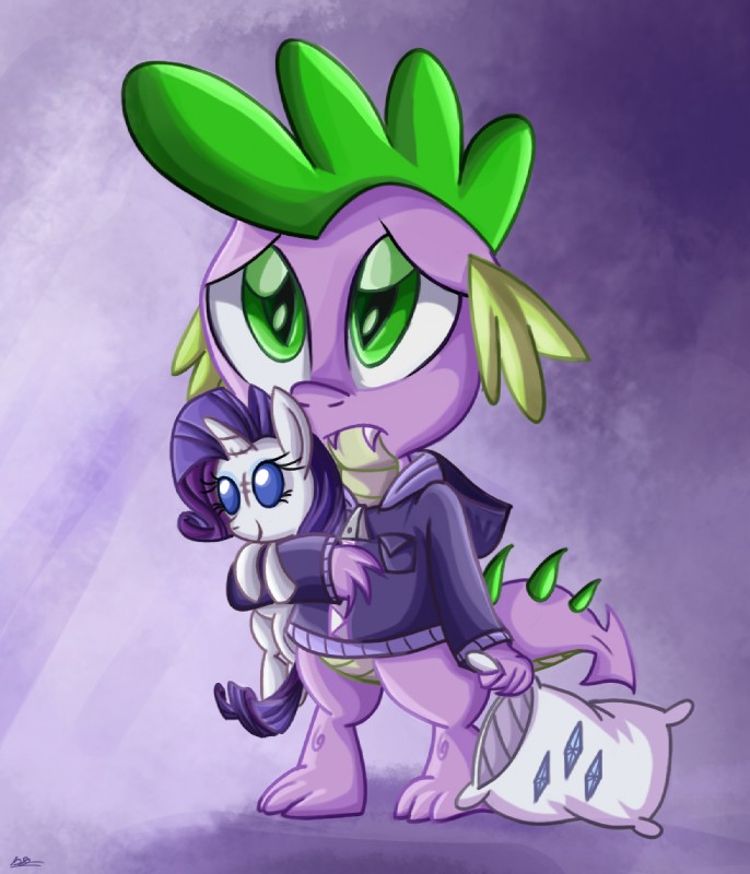 anthro biped clothing fangs green_eyes hoodie horn male pillow plushie pupils slit_pupils solo standing tail teeth topwear toy daniel-sg friendship_is_magic hasbro my_little_pony mythology rarity_(mlp) spike_(mlp) dragon equid equine mammal mythological_creature mythological_equine mythological_scalie scalie unicorn 2014