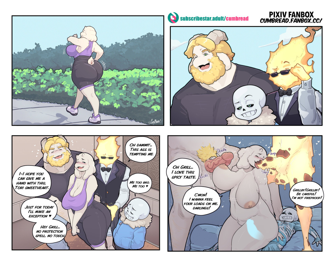 anthro anthro_on_anthro balls beard big_breasts big_butt blush bone breasts butt clothed clothing curvy_figure day dialogue erection eyewear faceless_character faceless_male facial_hair fellatio female female_on_top female_penetrated fire floppy_ears footwear foursome genitals group group_sex hair handjob horn huge_breasts ineffective_censorship inside interspecies larger_penetrated long_ears lying male male/female male_on_bottom male_penetrating male_penetrating_female mature_anthro mature_female mature_male motion_lines nipples nude on_back on_bottom on_top open_mouth oral outside parody penetration penile penile_penetration penis penis_in_vagina pubes sagging_breasts sex shoes size_difference skeleton slightly_chubby smaller_male standing sunglasses text thick_thighs tight_clothing tongue tongue_out vaginal vaginal_penetration voluptuous wide_hips workout_clothing cumbread animan_studios axel_in_harlem i_put_the_new_forgis_on_the_jeep undertale undertale_(series) asgore_dreemurr grillby sans_(undertale) toriel animated_skeleton boss_monster_(undertale) bovid caprine elemental_creature fire_creature mammal undead 2023 absurd_res censored comic digital_drawing_(artwork) digital_media_(artwork) english_text hi_res meme signature url