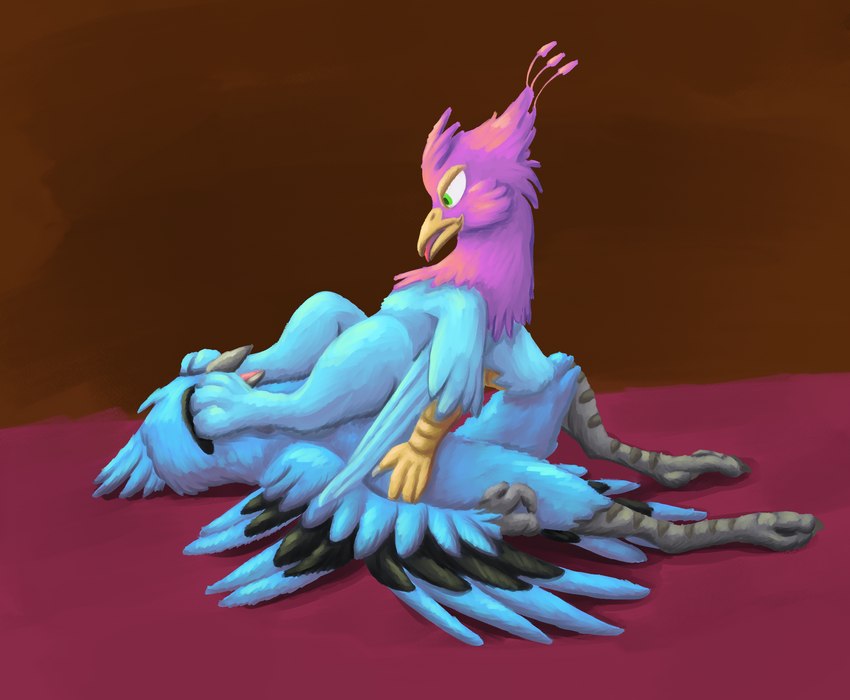 anthro avian_feet beak biped blue_body duo eyes_closed feathered_crest feathered_wings feathers feet feral foot_fetish foot_on_face green_eyes head_crest male paws pink_body tail tail_feathers tongue tongue_out winged_arms wings doesnotexist gyrotech mythology aevery_(aevery) gyro_feather avian bird cardinal_(bird) galliform gryphon indigo_bunting mythological_avian mythological_creature oscine passerina passerine peafowl phasianid digital_media_(artwork) digital_painting_(artwork) hi_res