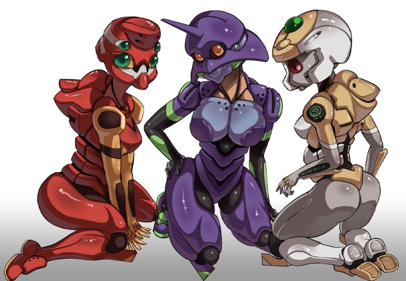 1_eye alternate_species breasts cybernetics female group humanoidized machine mecha not_furry petaroh neon_genesis_evangelion eva_unit_00 eva_unit_01 eva_unit_02 biomechanical cyborg eldritch_abomination evangelion_(cyborg) humanoid