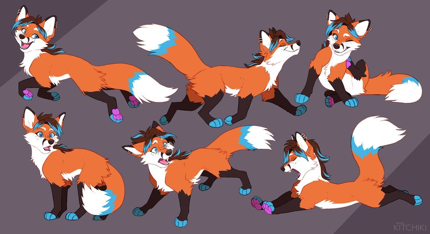 4_toes blue_eyes ear_piercing ear_ring feet female feral fur open_mouth orange_body orange_fur paws piercing ring_piercing smile solo teeth toes tongue kitchiki canid canine fox mammal 2022 digital_media_(artwork) hi_res