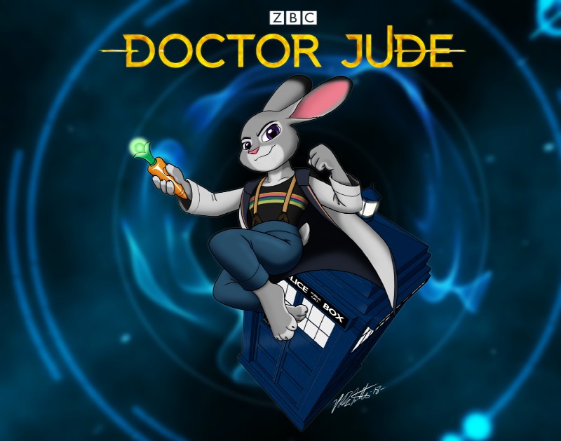 judy hopps, the doctor, and thirteenth doctor (doctor who and etc) created by shingallon