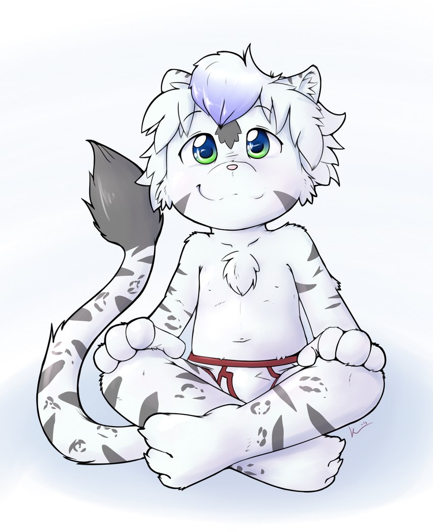 anthro clothing fluffy fur male multicolored_eyes smile solo underwear white_body white_fur young young_anthro ketsa darkinian felid feline hybrid jaguar mammal pantherine tiger absurd_res hi_res