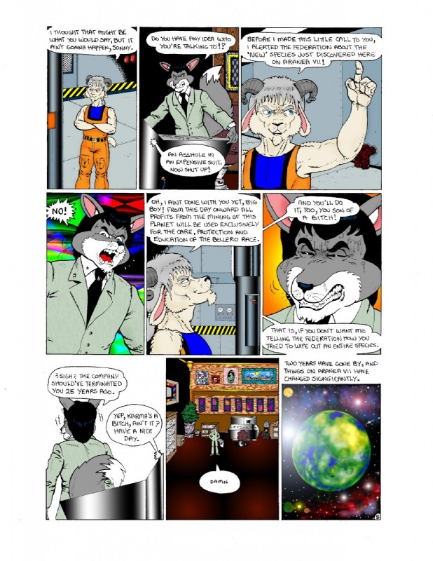 4_fingers anthro biped bodily_fluids clothing crossed_arms dialogue dipstick_tail fingers floppy_ears fluffy fluffy_tail fur grey_body grey_fur grey_hair grey_tail hair horn long_ears male markings multicolored_tail overalls profanity short_hair short_tail speech_bubble standing suit sweat tail tail_markings text two_tone_tail white_body white_ears white_fur white_tail zephery_hughes bovid canid canine canis caprine goat mammal wolf comic english_text hi_res