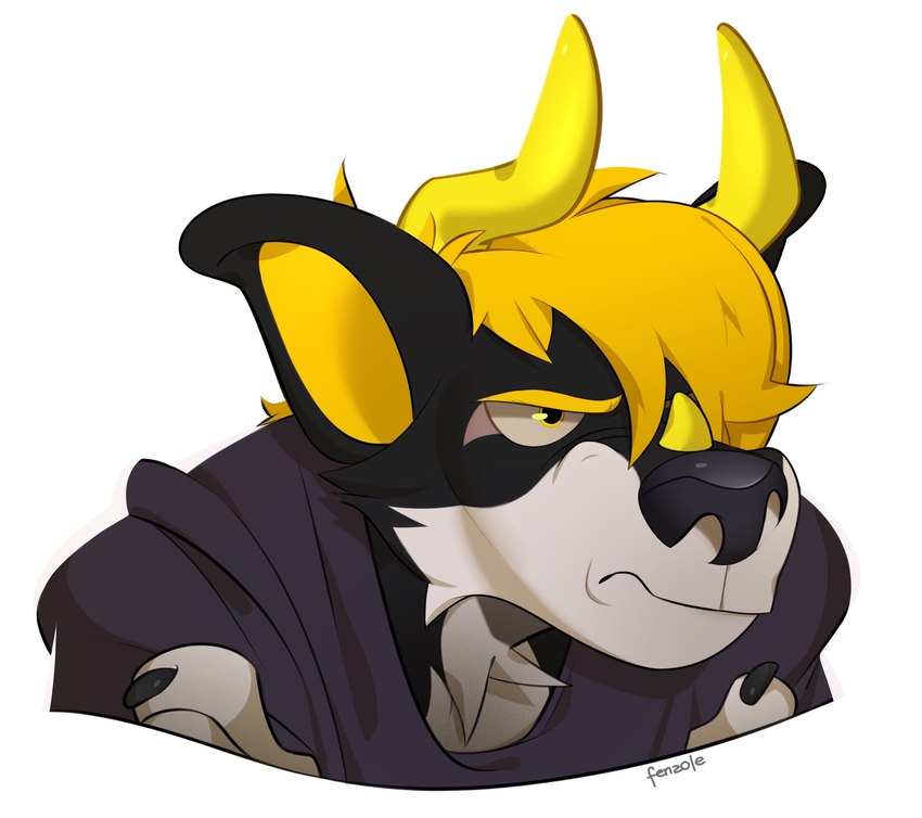 anthro cold curled_hair grumpy hair horn looking_at_viewer male serious serious_face solo toony fenzole_(artist) ignatius_walker_(walk-w-igny) igny_superstar canid canine canis mammal wolf headshot_portrait hi_res portrait