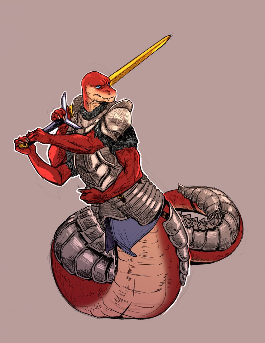 apode armor knight legless male melee_weapon multi_limb muscular serpentine solo sword warrior weapon intricatevision ostarn crius draconcopode naga reptile scalie snake hi_res