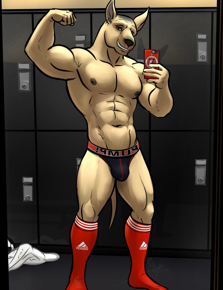 abs anthro areola backwards_text biceps black_areola black_clothing black_nipples black_nose black_underwear brown_areola brown_eyes brown_nipples bulge clothed clothing flexing flexing_bicep footwear fur hairless jockstrap legwear locker locker_room male mascot mirror_selfie muscular muscular_anthro muscular_arms muscular_male muscular_thighs nipples pecs pose red_clothing red_footwear red_legwear red_socks selfie shaved_head skimpy smile soccer socks solo sport tan_body tan_fur text text_on_clothing text_on_footwear text_on_jockstrap text_on_socks text_on_underwear topless towel underwear bgn adidas club_tijuana pump! xolo_mayor canid canine canis domestic_dog hairless_dog mammal primitive_dog xoloitzcuintli digital_media_(artwork) english_text hi_res shaded