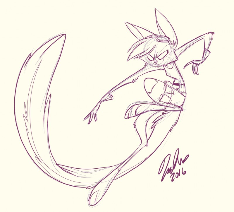 action_pose anthro clothed clothing eyewear eyewear_on_head female fur gloves goggles goggles_on_head hair handwear long_tail midriff pose shirt simple_background solo tail tank_top topwear vivzmind dreamkeepers viriathus_vayu mammal 2016 hi_res sketch