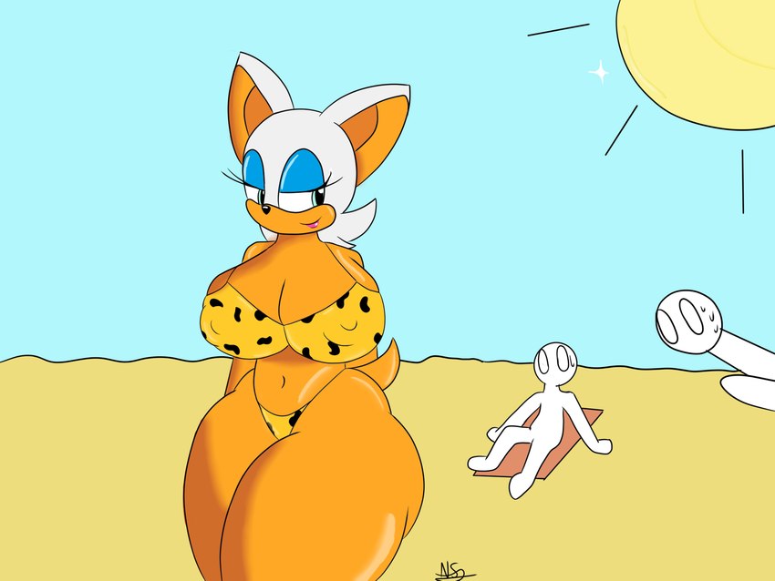 anthro beach big_breasts big_butt bikini breasts butt clothing exposed eye_contact female looking_at_another seaside solo sun swimwear tanned tanned_skin thick_thighs two-piece_swimsuit sandythedog sega sonic_the_hedgehog_(series) rouge_the_bat sonic_the_hedgehog bat mammal 4:3 hi_res