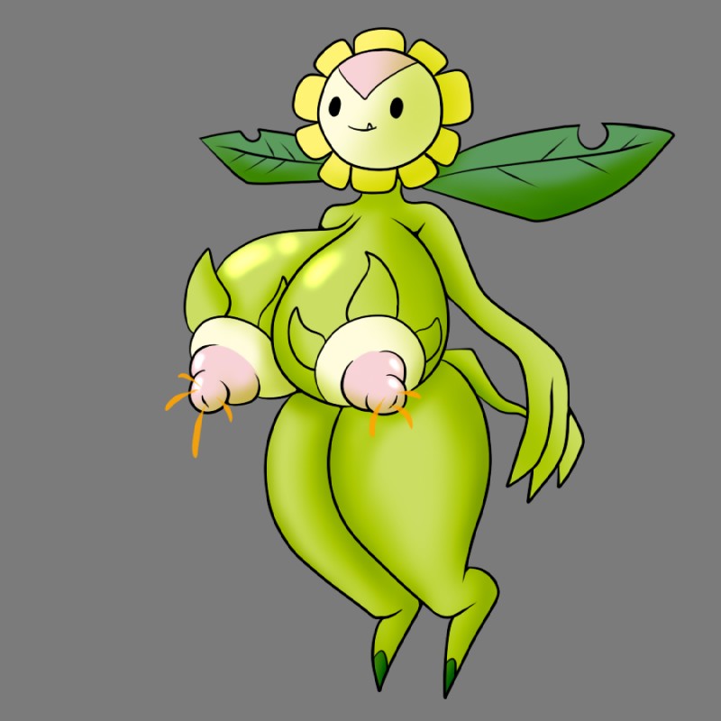 anthro big_breasts bodily_fluids breasts erect_nipples female flower lactating nectar nipples non-mammal_breasts non-mammal_nipples plant simple_background smile solo sunflower unusual_bodily_fluids unusual_lactation wide_hips scarecorrode bandai_namco digimon digimon_(species) elemental_creature flora_fauna sunflowmon 1:1