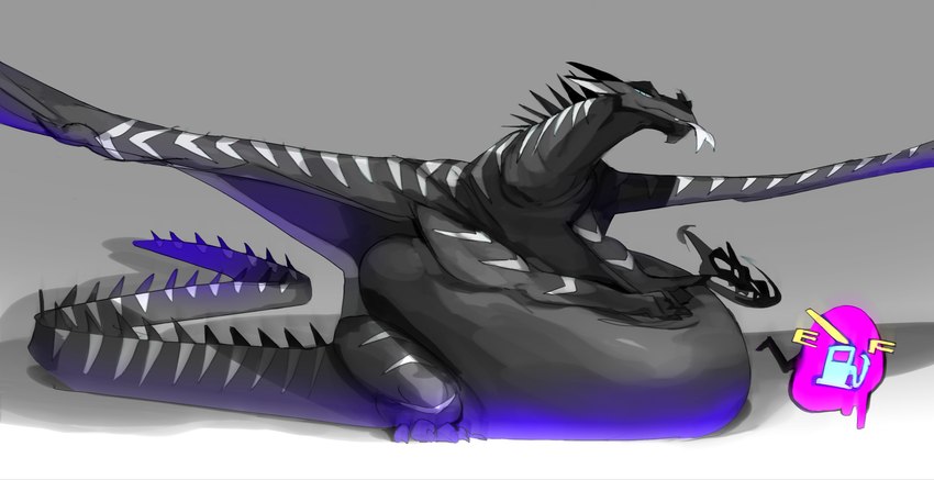 after_vore anthro belly big_belly black_body digestion duo huge_belly male overweight simple_background vore wings 80sarchosaur mythology dragon mythological_creature mythological_scalie scalie 2022 hi_res