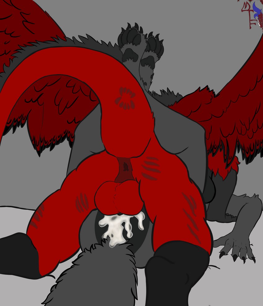 anthro anus balls big_balls big_breasts black_body black_fur black_pawpads bodily_fluids breasts butt claws cum cum_in_pussy cum_inside duo excessive_cum excessive_genital_fluids feathered_wings feathers female female_penetrated fluffy fluffy_tail from_front_position fur genital_fluids genitals hair leaking leaking_cum male male/female male_penetrating mating_press nude pawpads paws penetration penis pussy sex simple_background size_difference tail vaginal vaginal_penetration wings maliborg mythology alex_hvorostovsky zeke zeke_cafelo avian bird canid canine canis gryphon mammal mythological_avian mythological_creature wolf absurd_res digital_media_(artwork) hi_res