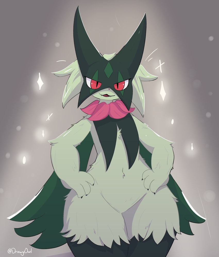 ambiguous_gender anthro bottomless clothed clothing fur green_body solo wide_hips dawciday nintendo pokemon generation_9_pokemon meowscarada pokemon_(species) hi_res