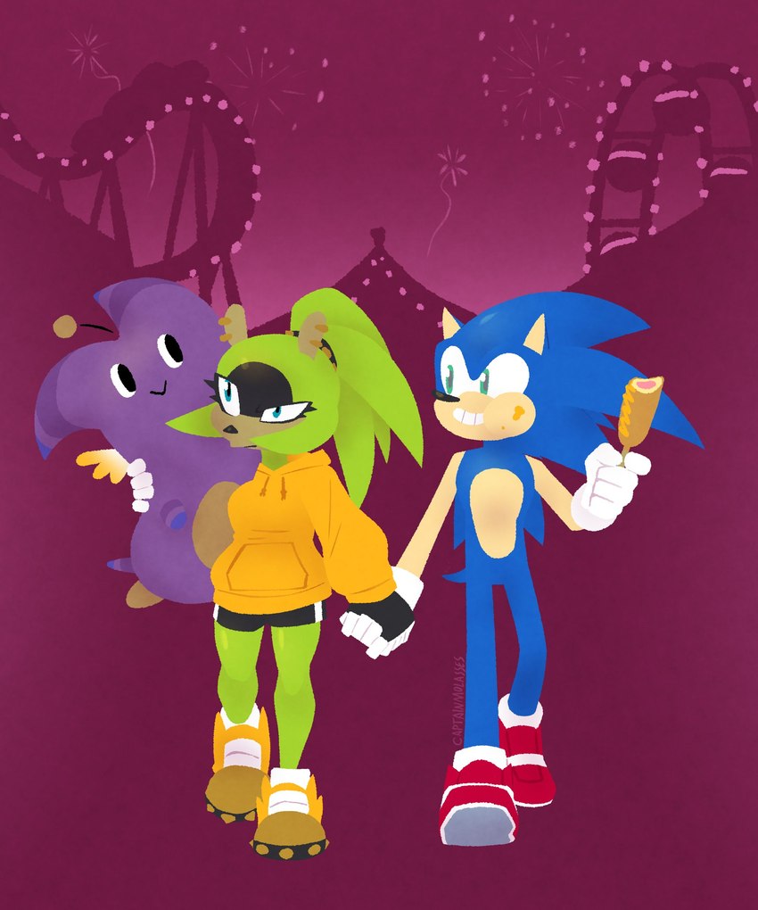 amusement_park amusement_ride anthro blue_eyes butt clothed clothing corndog duo eating female fireworks food footwear fully_clothed green_eyes hand_holding holding_object looking_at_another looking_away male plushie shoes smile sweatshirt toothy_grin walking captain_molasses idw_publishing nights_into_dreams sega sonic_the_hedgehog_(comics) sonic_the_hedgehog_(idw) sonic_the_hedgehog_(series) nights_(nights_into_dreams) nights_chao sonic_the_hedgehog surge_the_tenrec afrosoricid chao_(sonic) character_chao eulipotyphlan hedgehog mammal tenrec 5:6 absurd_res hi_res