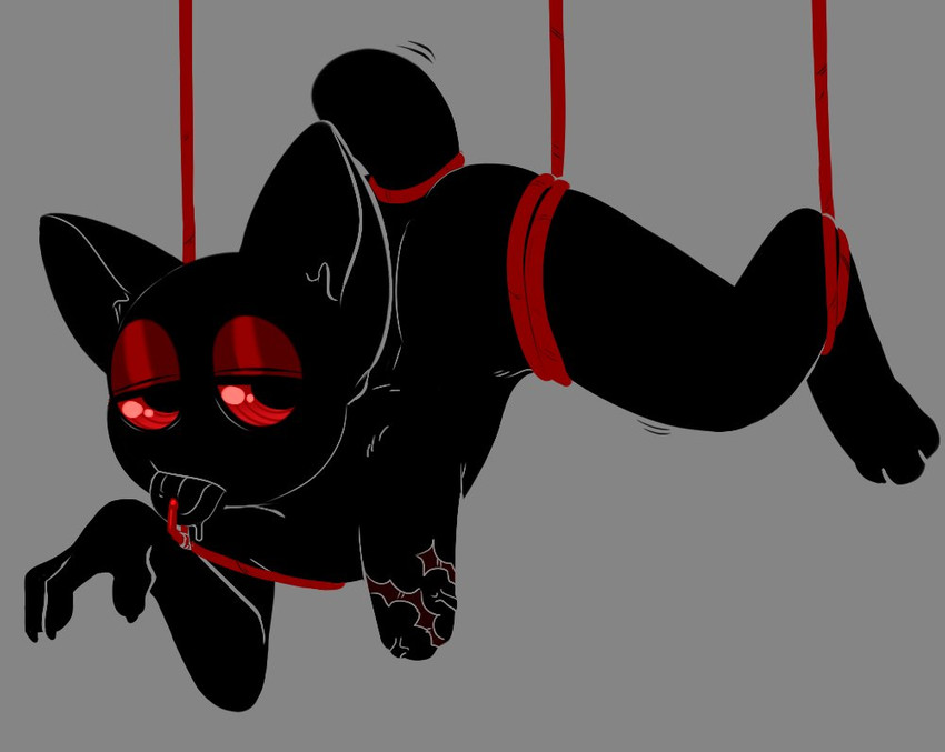 amputee anthro bdsm black_body black_fur bondage bound butt disability fur grey_background half-closed_eyes male missing_arm missing_tooth narrowed_eyes nude one_arm red_eyes red_sclera restraints rope rope_bondage scar simple_background solo submissive submissive_male tongue tongue_out abigrock felid mammal monochrome