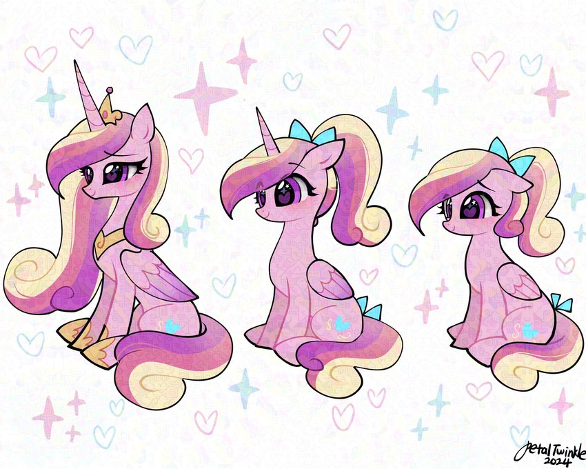 blush crown ears_up evolution eyelashes female growing_up hair headgear lidded_eyes long_hair mane multicolored_hair ponytail regalia simple_background sitting smile solo white_background wings wings_folded petaltwinkle friendship_is_magic hasbro my_little_pony princess_cadance_(mlp) equid equine horse mammal pony adversarial_noise digital_drawing_(artwork) digital_media_(artwork) hi_res signature