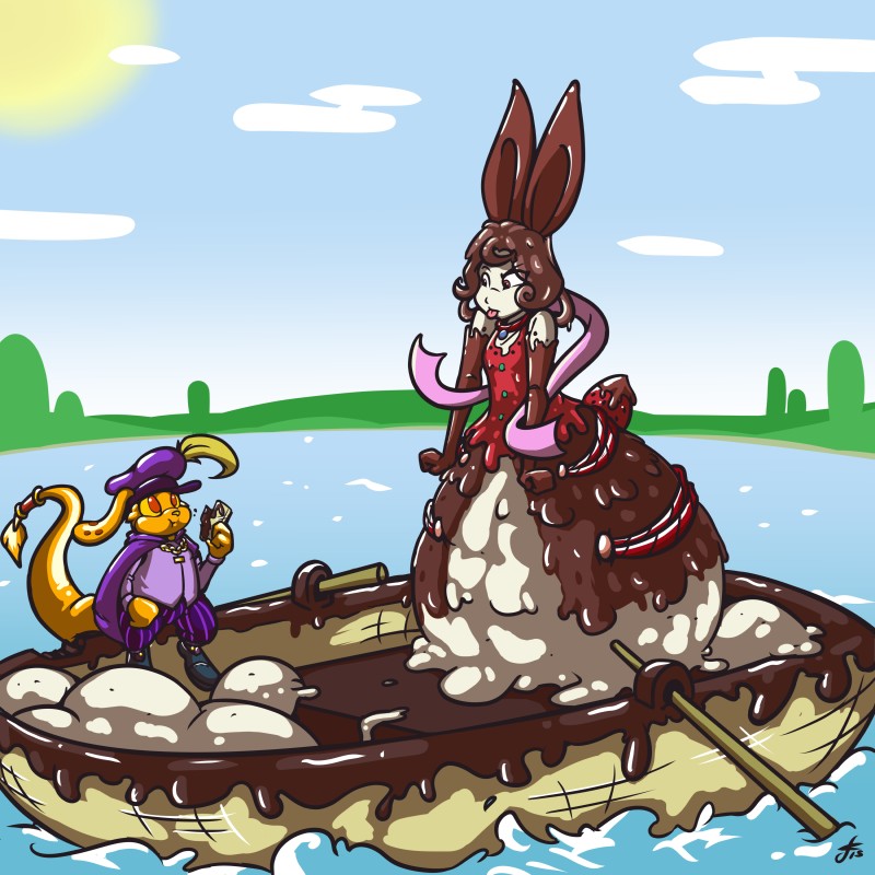 boat candy chocolate clothed clothing dessert food ice_cream jelly_(food) tongue tongue_out transformation vehicle watercraft daikanu neopets hayati animate_inanimate jelly_neopet lagomorph leporid mammal neopet_(species) rabbit royal_neopet zafara_(neopets) 1:1 absurd_res hi_res