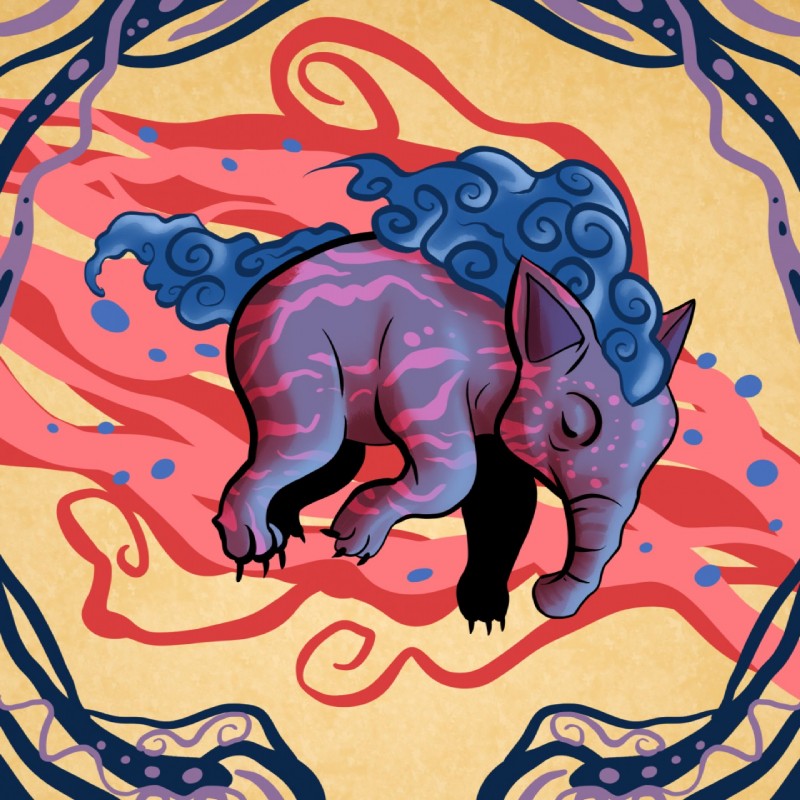 cloud_hair eyes_closed feral fire japanese pseudo_hair solo trunk punishedkom asian_mythology east_asian_mythology japanese_mythology mythology mammal mythological_baku mythological_creature tapir yokai 1:1 hi_res