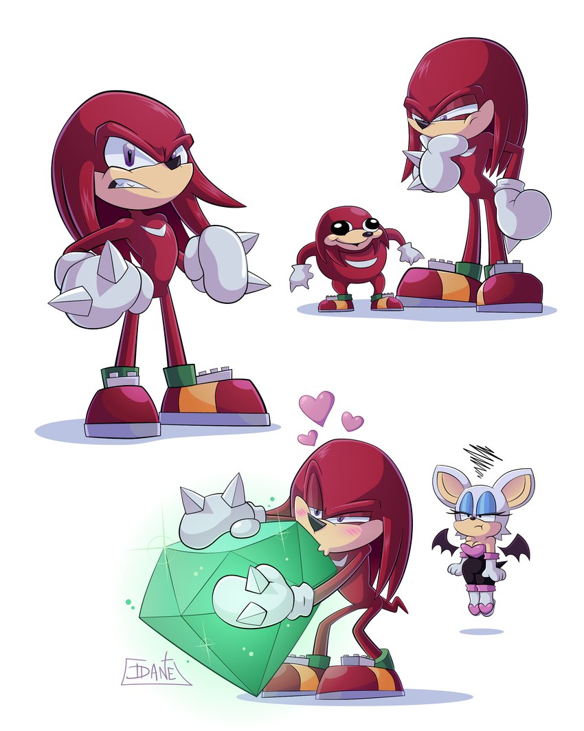 annoyed anthro being_watched clothing duo eye_contact eyeshadow female footwear fur gloves handwear heart_symbol looking_at_another makeup male master_emerald narrowed_eyes red_body simple_background sparkles square_crossover tan_body tan_skin white_body white_fur wings sorprendante sega sonic_the_hedgehog_(series) ugandan_knuckles knuckles_the_echidna rouge_the_bat bat echidna mammal monotreme absurd_res hi_res meme