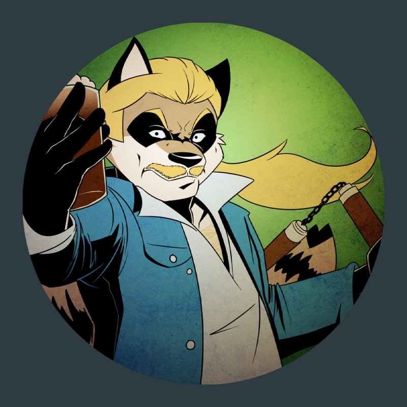 1970s_theme anthro black_nose blonde_hair hair male solo tail clamcrusher mammal procyonid raccoon 1:1