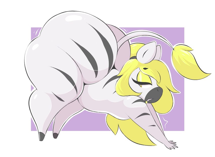 anthro ass_up bent_over big_butt blonde_hair butt hair hand_on_floor huge_butt male markings nude open_mouth solo stretching thick_thighs white_body yellow_eyes arizonathevixen zeke_(arizonathevixen) equid equine mammal zebra hi_res