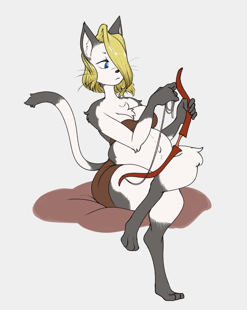 belly bow_(weapon) elder furstock hair hair_bun khajiiti navel pregnant ranged_weapon scroll solo weapon sinfullapis microsoft the_elder_scrolls fan_character ra'si_(sinfullapis) tes domestic_cat felid feline felis khajiit mammal hi_res