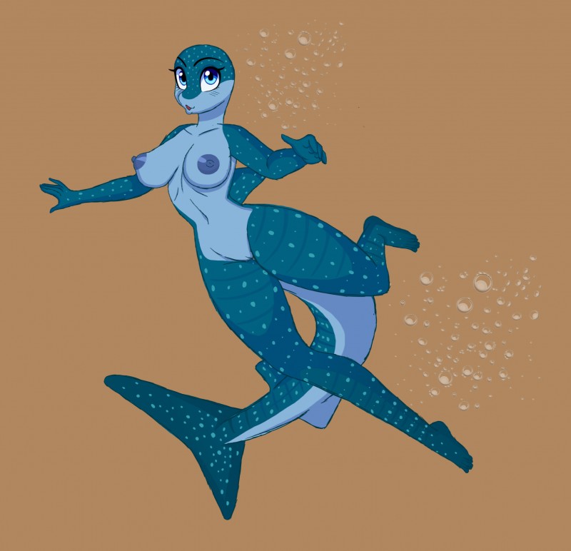 5_fingers 5_toes anthro anthrofied areola bald belly big_areola big_breasts big_nipples biped blue_areola blue_body blue_eyes blue_nipples blue_skin blue_spots blue_tail blush breasts brown_background bubble casual_nudity eyebrows eyelashes eyeliner feet female fin fingers fish_tail front_view genitals glistening glistening_body glistening_breasts glistening_eyes glistening_skin green_body green_skin green_spots green_tail grey_belly grey_body grey_skin grey_tail happy humanoid_feet humanoid_genitalia humanoid_hands humanoid_pussy innie_pussy long_tail looking_aside looking_at_viewer makeup markings mascara multicolored_body multicolored_skin multicolored_tail navel nipples non-mammal_breasts nude open_mouth open_smile plantigrade pubic_mound pussy shadow simple_background skinny_dipping small_waist smile snout solo spots spotted_body spotted_markings spotted_skin spotted_tail swimming tail tail_markings thick_tail thick_thighs thigh_gap toes underwater water wide_hipped_female wide_hips cocaine-leopard conditional_dnp disney finding_dory finding_nemo pixar destiny_(finding_dory) carpet_shark fish marine shark whale_shark full-length_portrait hi_res portrait