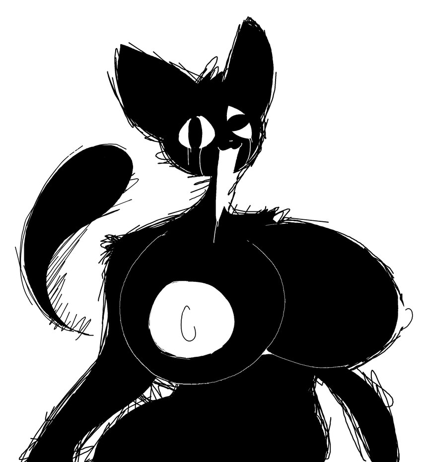 anthro areola big_breasts black_body black_eyes breasts distortion female huge_breasts looking_at_viewer monster_girl_(genre) nipples open_mouth solo white_nipples lewd_dorky mandela_catalogue paralysis_cat alternate_(species) animal_humanoid domestic_cat eldritch_abomination felid feline felis humanoid mammal mammal_humanoid monster monstrous_humanoid absurd_res hi_res monochrome