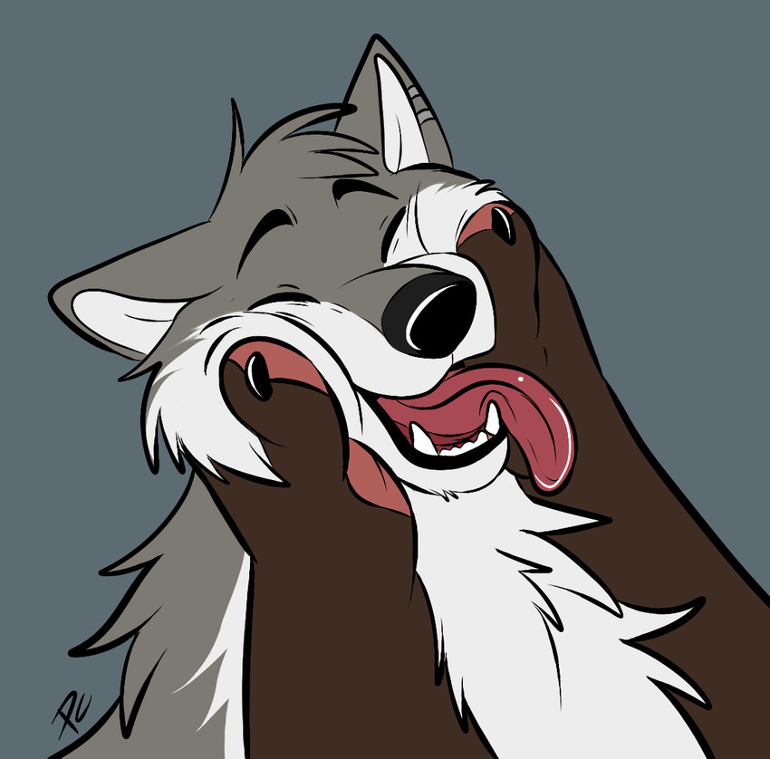 ambiguous_gender cheek_squeeze duo eyes_closed feral male simple_background solo_focus tongue tongue_out pastelcore malek canid canine canis mammal wolf