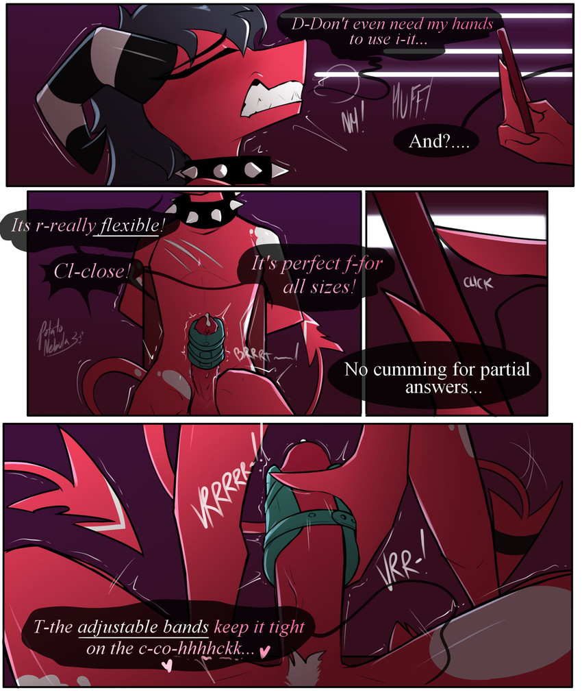 4_fingers advertisement anthro balls bdsm black_collar black_eyebrows black_hair black_tail blush bodily_fluids bondage bound breath cellphone chair chair_bondage clenched_teeth collar collar_only controller cum dialogue dominant dominant_female duo edging electronics erection eyebrows eyelashes faceless_character faceless_female faceless_humanoid featureless_chest female female_humanoid femboy fingers furniture genital_fluids genitals gentle_femdom hair handjob hands_behind_back heart_symbol holding_cellphone holding_object holding_phone holding_smartphone humanoid_genitalia humanoid_on_humanoid humanoid_penis inside intraspecies leaking_cum long_hair male male/female male_focus male_humanoid moan motion_lines multicolored_body multicolored_skin not_furry notched_tail nude nude_humanoid nude_male one_eye_closed onomatopoeia orgasm_denial panting penile penis phone pink_text pubes red_balls red_body red_penis red_skin red_tail remote_control remote_controlled_vibrator sex sex_toy shaking smartphone snout solo_focus sound_effects spade_tail spiked_collar spikes stuttering submissive submissive_male tail talking_to_another talking_to_partner teeth text toying_partner trembling two_tone_body two_tone_skin two_tone_tail vibrator vibrator_on_penis white_body white_pubes white_skin white_tail white_text potatonebula hellaverse lovense lovense_gush_2 fan_character demon demon_humanoid humanoid imp 2025 5:6 absurd_res comic english_text hi_res multiple_scenes signature