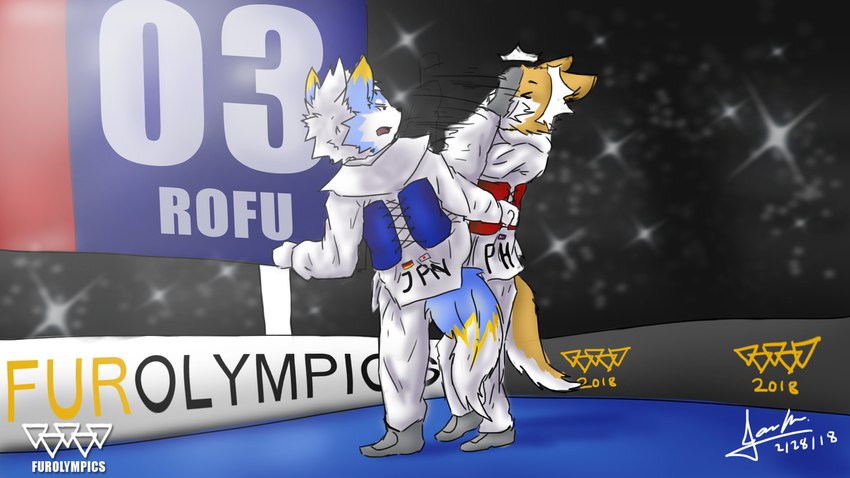 anthro duo kick kicking_face male taekwondo rofu_kagazaki canid canine mammal 16:9 2018 widescreen