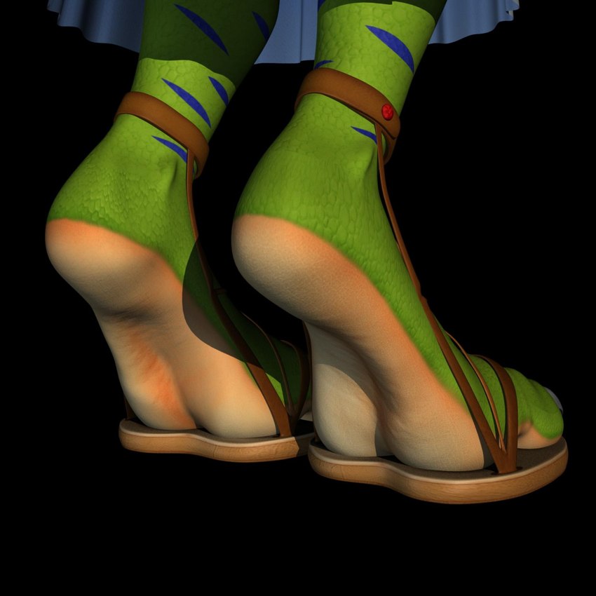 anthro black_background black_striped_body brown_clothing brown_footwear brown_sandals claws clothing countershade_feet countershade_scales countershading digitigrade feet female foot_focus footwear green_body green_feet green_scales multicolored_body multicolored_scales rear_view sandals scales shoes simple_background solo toes two_tone_body two_tone_scales white_claws yellow_soles wuffeet mythology fan_character marilyn_(wuffeet) dragon mythological_creature mythological_scalie scalie 1:1 2020 3d_(artwork) digital_media_(artwork) hi_res