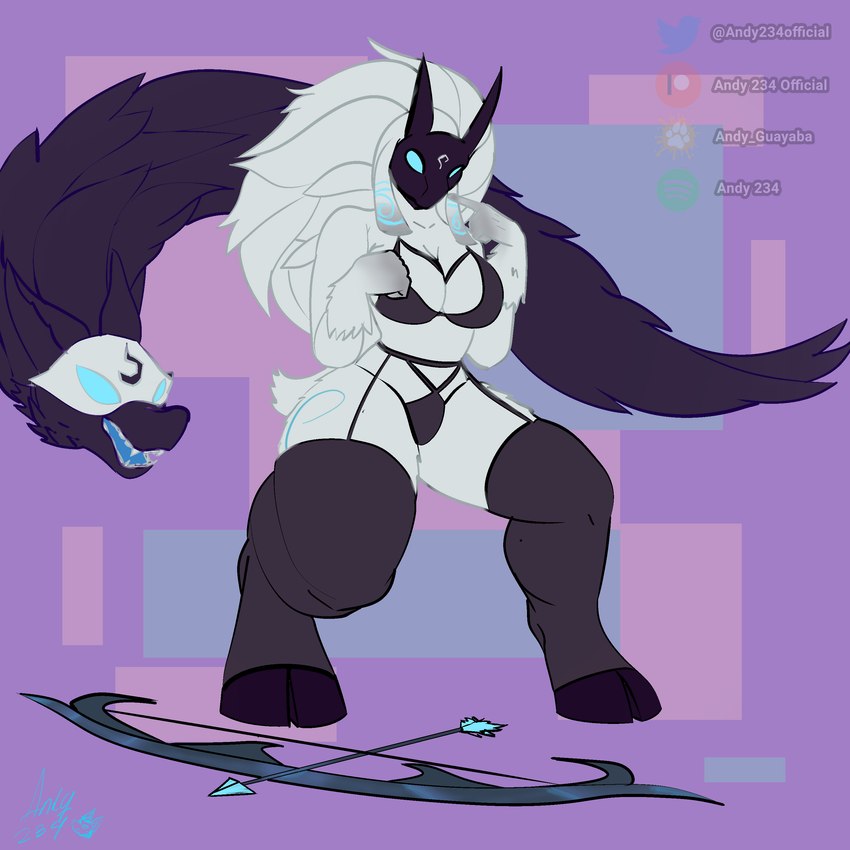 anthro bow_(weapon) bra breasts cleavage clothed clothing duo female garter_belt garter_straps hooves legwear mask panties ranged_weapon simple_background stockings underwear weapon andy_234 league_of_legends riot_games tencent kindred_(lol) lamb_(lol) wolf_(lol) bovid caprine mammal 1:1 absurd_res hi_res watermark