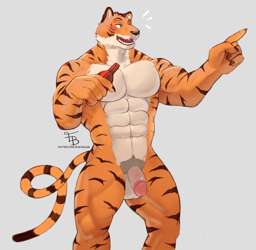 abs anthro balls casual_nudity flaccid genitals humanoid_genitalia humanoid_penis male manly muscular muscular_anthro muscular_male navel nipples nude pecs penis pubes quads simple_background striped_body stripes jayjay_(artist) beastars bill_(beastars) bengal_tiger felid mammal pantherine tiger hi_res