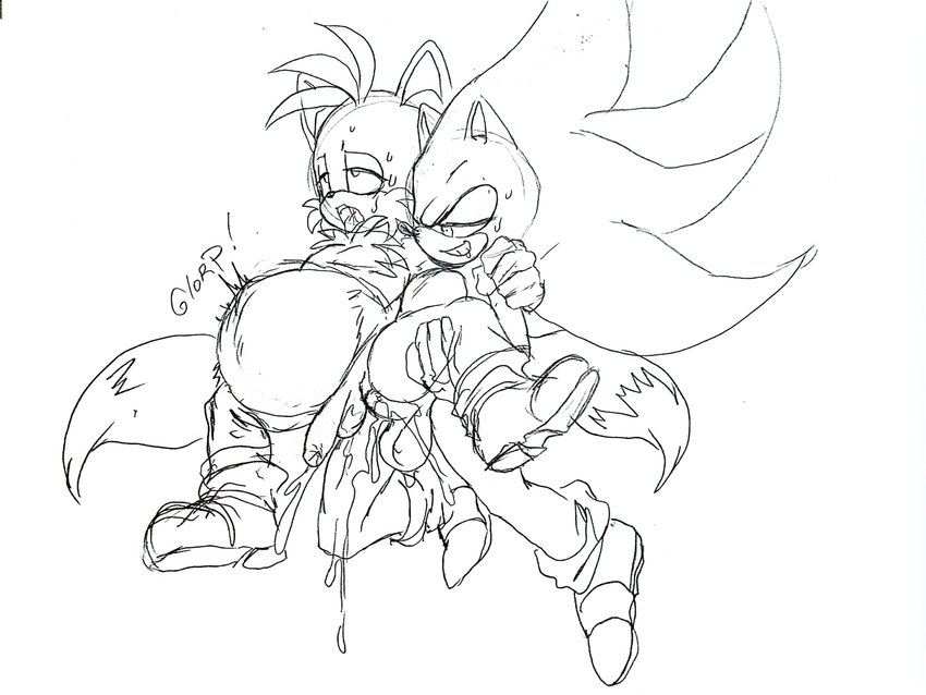 2_tails ahegao anthro balls bodily_fluids carrying_another clothing cum cum_inflation cum_inside duo footwear foreskin genital_fluids genitals grin inflation looking_pleasured male male/male multi_tail open_mouth penis shoes smile sweat tail kaitopitoo sega sonic_the_hedgehog_(series) miles_prower sonic_the_hedgehog super_sonic canid canine eulipotyphlan fox hedgehog mammal 2024 4:3 absurd_res hi_res sketch