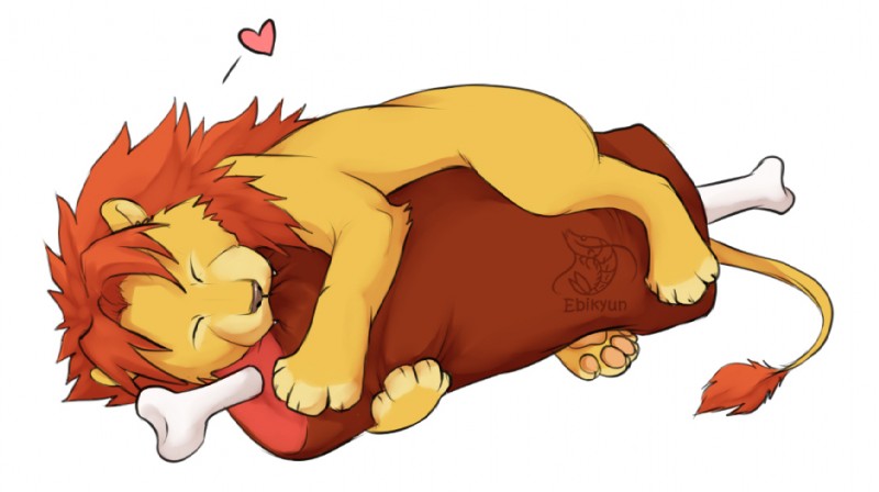 big_meat chibi feral food happy hug male mane meat red_mane solo valderic_blackstag akhera felid lion mammal pantherine