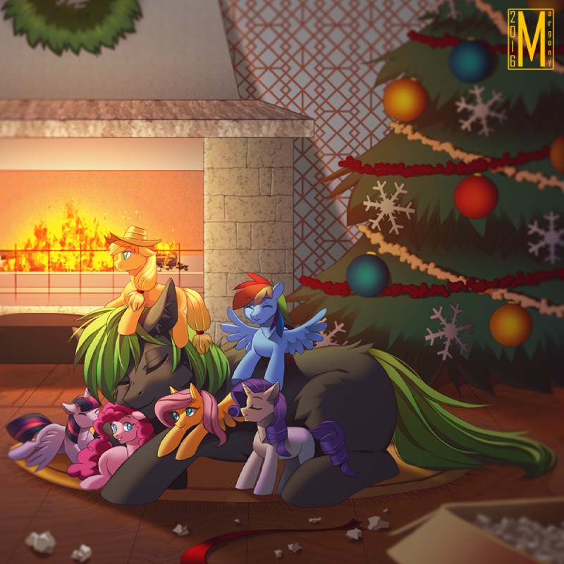 female group holidays horn male size_difference wings margony christmas friendship_is_magic hasbro my_little_pony mythology applejack_(mlp) fan_character fluttershy_(mlp) mane_six_(mlp) pinkie_pie_(mlp) rainbow_dash_(mlp) rarity_(mlp) twilight_sparkle_(mlp) earth_pony equid equine horse mammal mythological_creature mythological_equine pegasus pony unicorn winged_unicorn 1:1 digital_media_(artwork) shaded