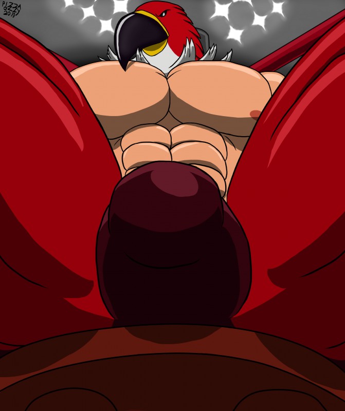 abs bulge clothed clothing feathers first_person_view for_a_head looking_at_viewer looking_down male mask muscular muscular_male nipples pecs solo submissive submissive_pov topless pizzaozzy_(artist) fatal_fury garou:_mark_of_the_wolves king_of_fighters snk tizoc animal_head animal_humanoid avian bird human humanoid mammal 2019 absurd_res hi_res