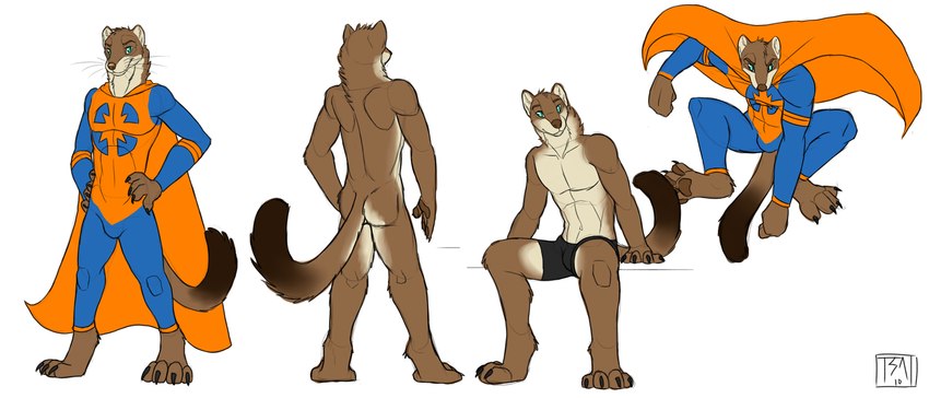 abs anthro biceps biped blue_eyes boxer_briefs brown_body brown_fur bulge claws clothed clothing costume fur male multiple_poses muscular muscular_anthro muscular_male neck_muscles nude pecs pose simple_background sitting solo standing superhero toe_claws topless underwear white_background tsaiwolf distorter kunto long-tailed_weasel mammal mustelid musteline true_musteline weasel 2010 7:3 digital_media_(artwork) hi_res