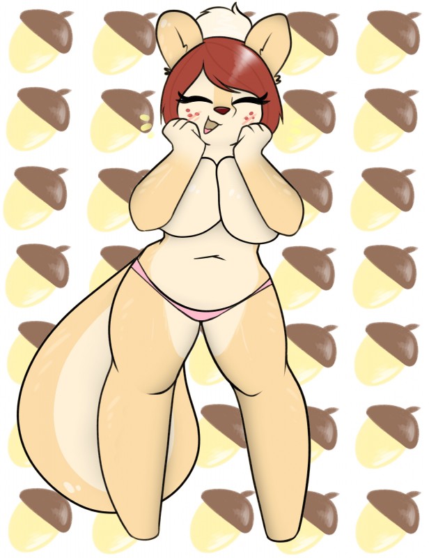 anthro big_breasts blush breasts brown_hair clothing female fur hair panties pink_clothing pink_panties pink_underwear solo tan_body tan_fur underwear itsmeelement pudding_(jakkid13) mammal rodent sciurid tree_squirrel 2019 absurd_res hi_res