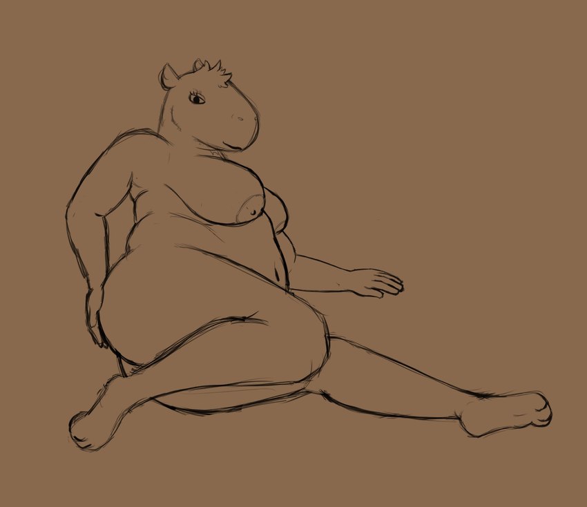 anthro areola belly breasts female nipples slightly_chubby solo thick_thighs nezzieplump capybara caviid mammal rodent hi_res