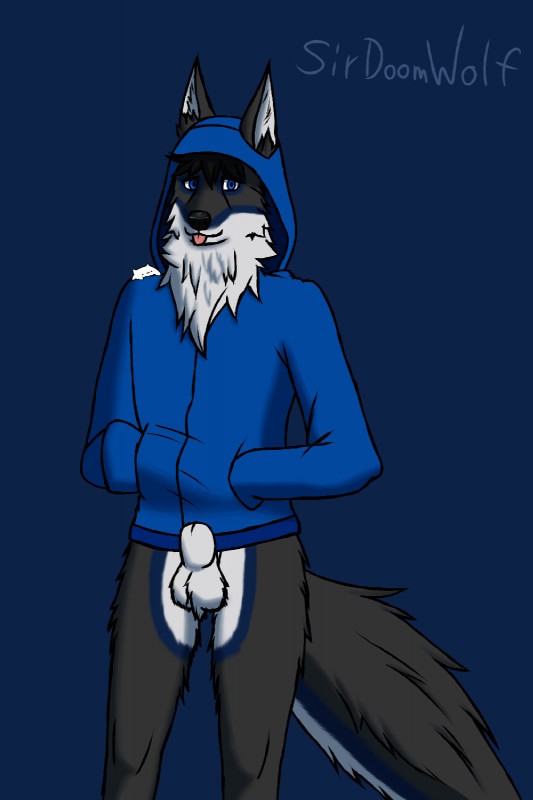 animal_genitalia anthro balls biped blue_eyes chest_tuft clothed clothing fluffy fluffy_tail fur fur_markings genitals hair looking_at_viewer male markings sheath simple_background solo tail tuft white_body white_fur sirdoomwolf bongo_cat void_doomwolf canid canine canis mammal wolf 2019 2:3 digital_media_(artwork) hi_res meme