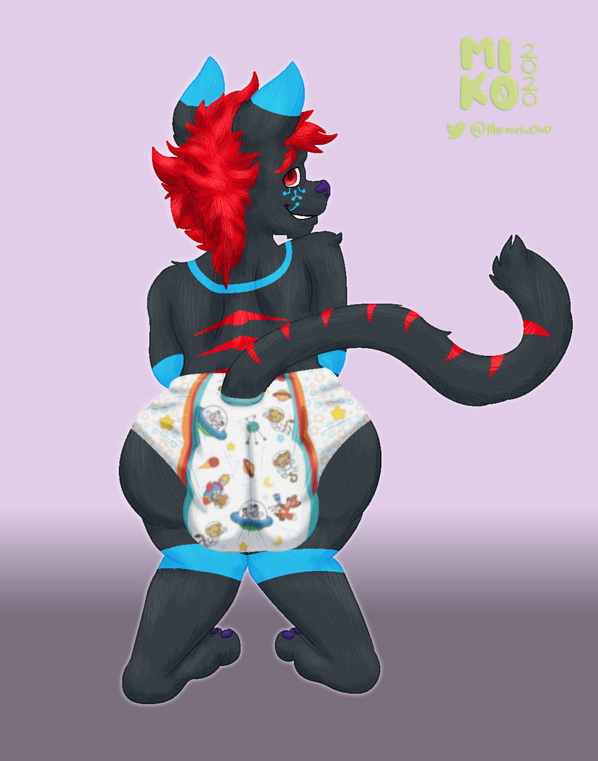 Rule 34 Dev - general:[anthro butt clean_diaper clothed  clothing crouching diaper looking_at_viewer male solo  wearing_diaper] artist:[mik0_(artist)] copyright:[crinklz]  character:[] species:[domestic_cat felid ...