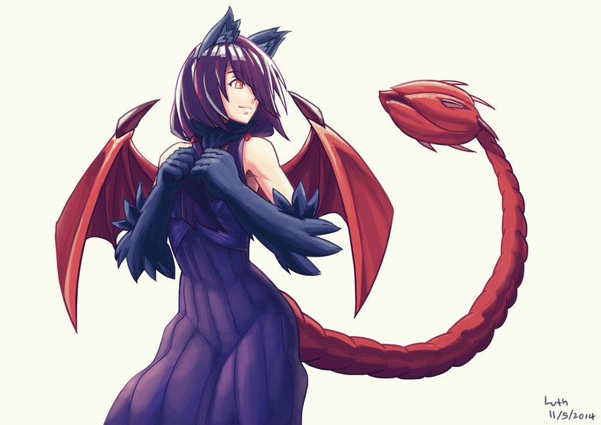 clothed clothing female fluffy fur hair long_hair membrane_(anatomy) membranous_wings monster_girl_(genre) scorpion_tail simple_background smile solo tail tuft wings lutherniel iranian_mythology middle_eastern_mythology monster_girl_encyclopedia mythology animal_humanoid canid canid_humanoid canine canine_humanoid cat_humanoid felid felid_humanoid feline feline_humanoid humanoid mammal mammal_humanoid manticore 2014 digital_media_(artwork)